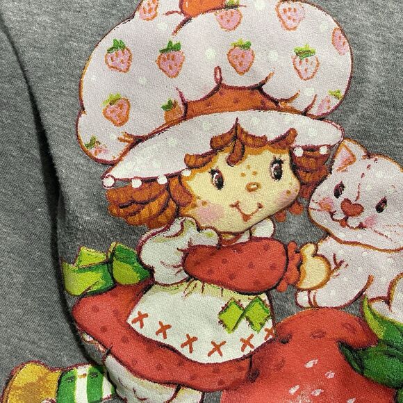 Strawberry Shortcake Kawaii Cat Graphic Shirt Gray Cartoon Tee Size Large Jrs - Picture 3 of 6